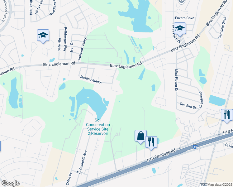 map of restaurants, bars, coffee shops, grocery stores, and more near 3818 Maiden Way in Converse