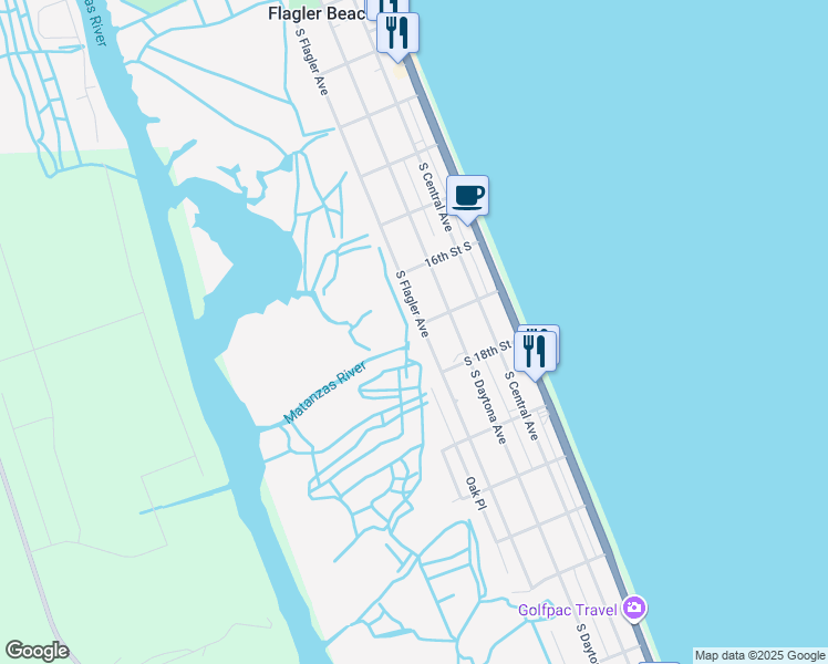 map of restaurants, bars, coffee shops, grocery stores, and more near 1704 South Flagler Avenue in Flagler Beach