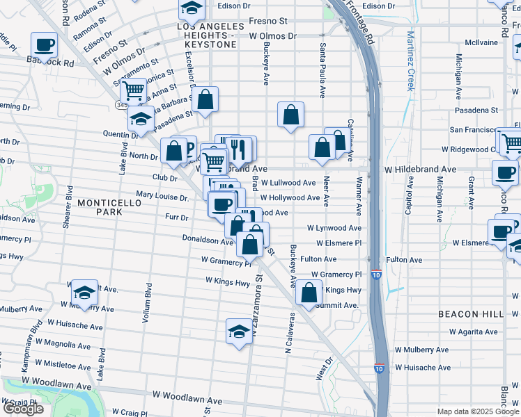 map of restaurants, bars, coffee shops, grocery stores, and more near 1551 West Rosewood Avenue in San Antonio