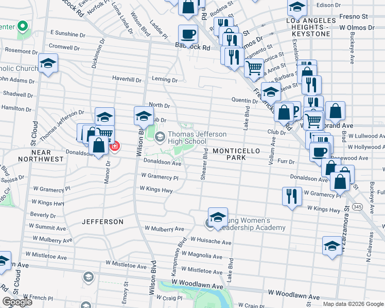 map of restaurants, bars, coffee shops, grocery stores, and more near 1016 Kampmann Boulevard in San Antonio