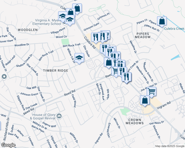 map of restaurants, bars, coffee shops, grocery stores, and more near 8200 Micron Drive in San Antonio