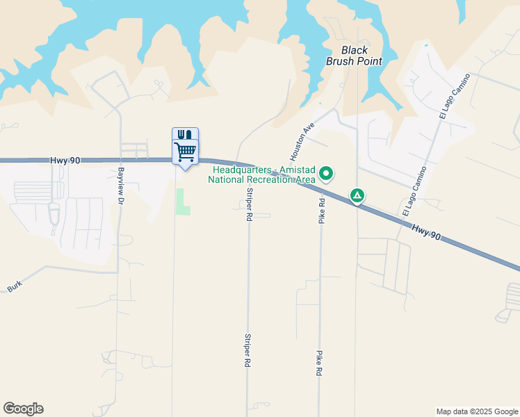 map of restaurants, bars, coffee shops, grocery stores, and more near 299 Striper Road in Del Rio