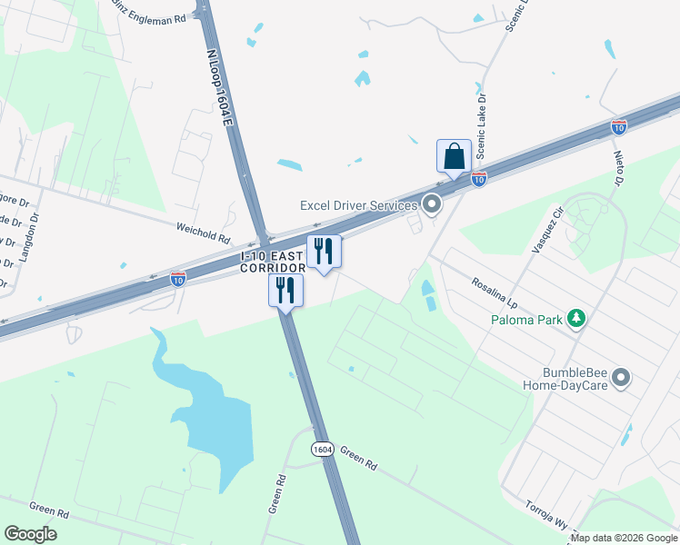 map of restaurants, bars, coffee shops, grocery stores, and more near 10064 Weichold Road in Converse
