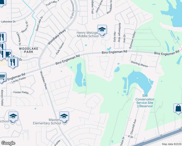 map of restaurants, bars, coffee shops, grocery stores, and more near 7418 Summer Blossom Court in Converse
