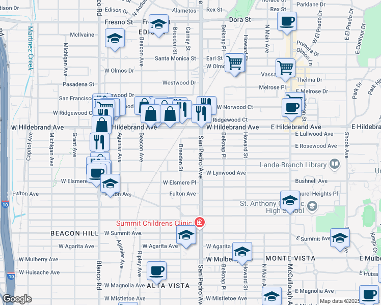 map of restaurants, bars, coffee shops, grocery stores, and more near 424 West Rosewood Avenue in San Antonio