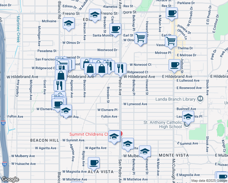 map of restaurants, bars, coffee shops, grocery stores, and more near 424 West Rosewood Avenue in San Antonio