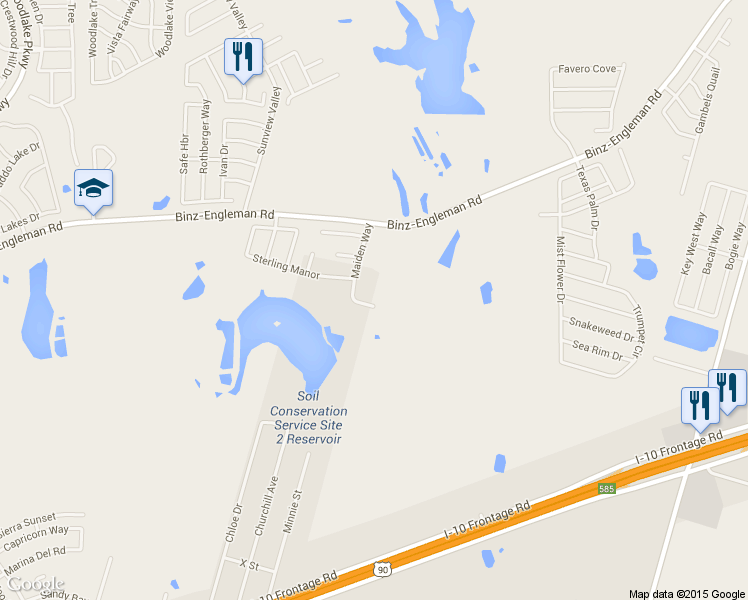 map of restaurants, bars, coffee shops, grocery stores, and more near 3818 Maiden Way in Converse