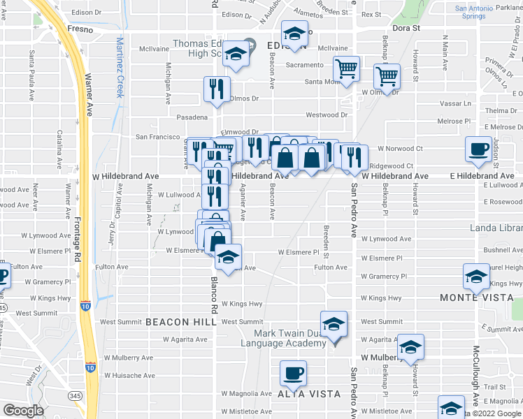 map of restaurants, bars, coffee shops, grocery stores, and more near 718 West Rosewood Avenue in San Antonio