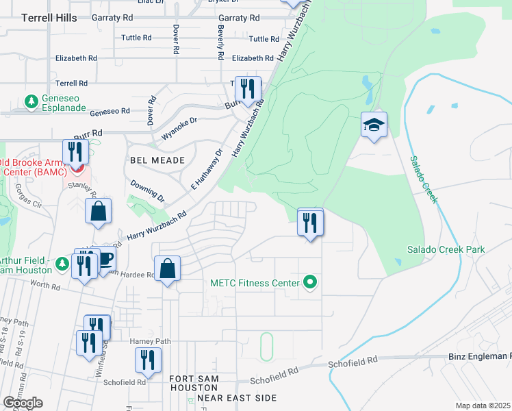 map of restaurants, bars, coffee shops, grocery stores, and more near 1012 Ingram Path in San Antonio