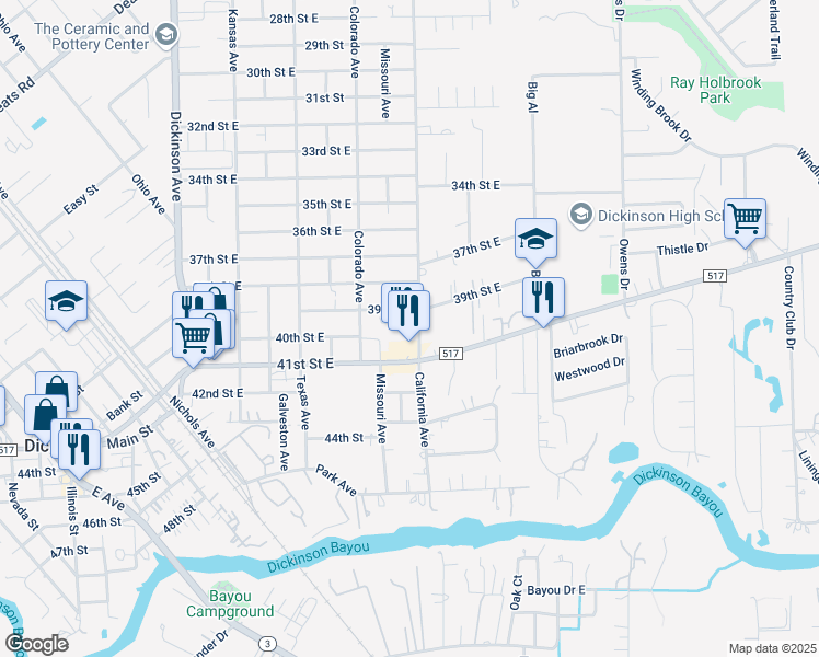 map of restaurants, bars, coffee shops, grocery stores, and more near 3909 California Avenue in Dickinson