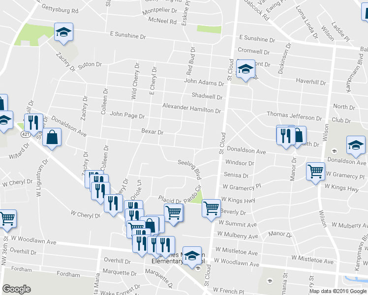 map of restaurants, bars, coffee shops, grocery stores, and more near 1334 Donaldson Avenue in San Antonio