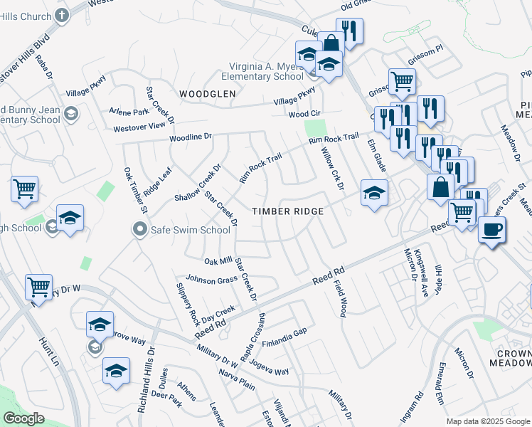 map of restaurants, bars, coffee shops, grocery stores, and more near 8323 Meadow Forest Street in San Antonio