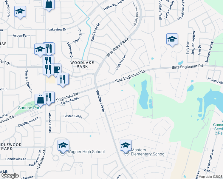 map of restaurants, bars, coffee shops, grocery stores, and more near 7006 Sunspot in Converse