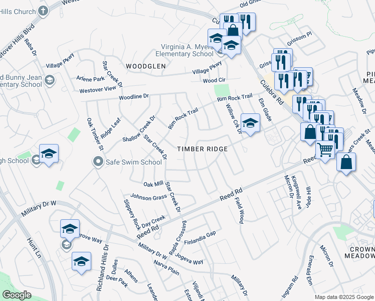 map of restaurants, bars, coffee shops, grocery stores, and more near 8323 Meadow Forest Street in San Antonio
