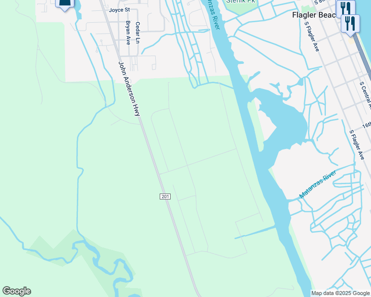 map of restaurants, bars, coffee shops, grocery stores, and more near 585-5101 County Road 201 in Flagler Beach