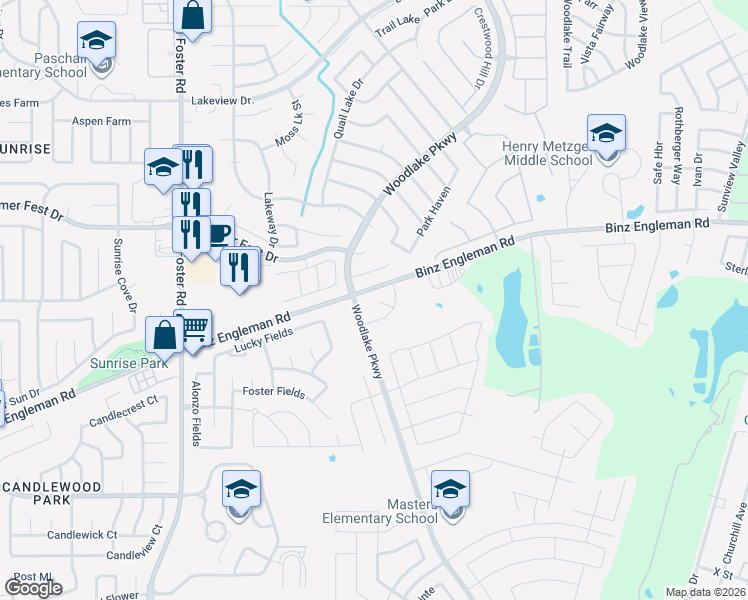 map of restaurants, bars, coffee shops, grocery stores, and more near 7006 Sunspot in Converse