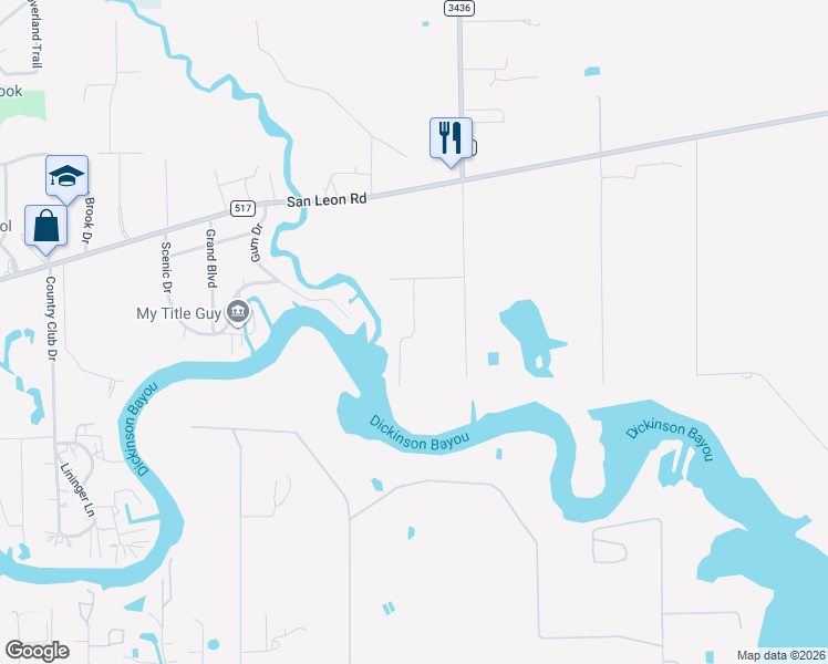 map of restaurants, bars, coffee shops, grocery stores, and more near 11601 Wincrest Street in Dickinson