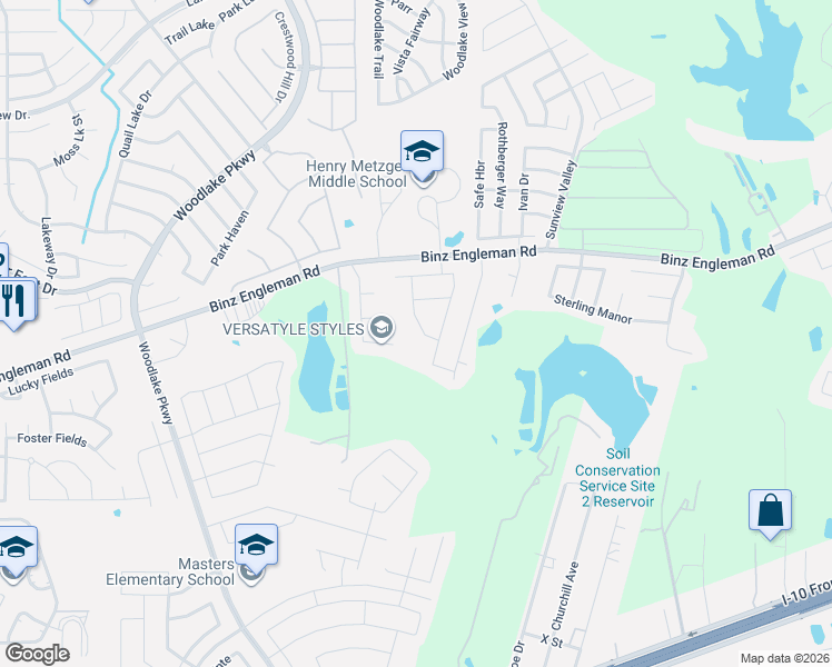 map of restaurants, bars, coffee shops, grocery stores, and more near 7445 Summer Blossom Court in Converse