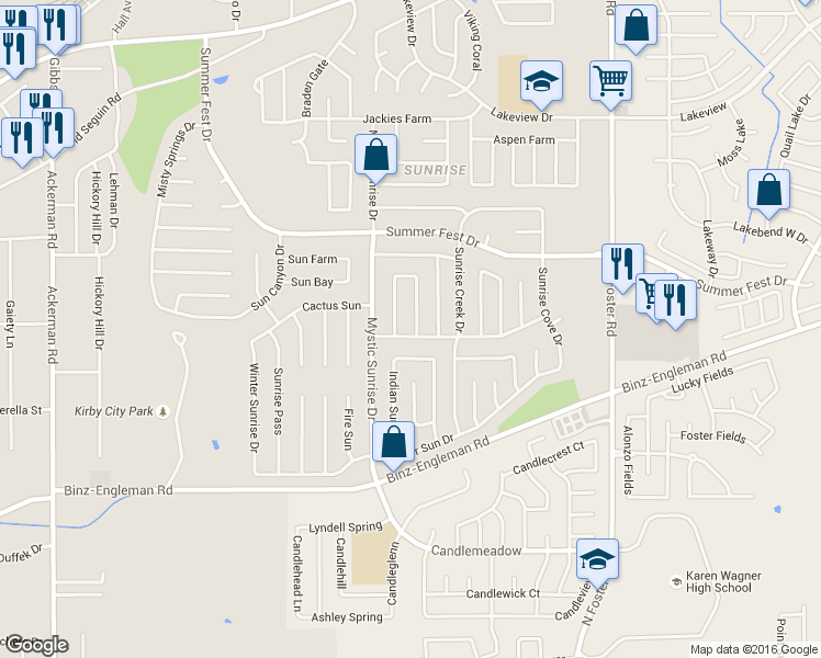 map of restaurants, bars, coffee shops, grocery stores, and more near 5921 Mission Sunrise in San Antonio
