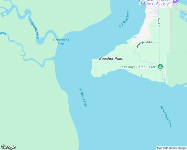 map of restaurants, bars, coffee shops, grocery stores, and more near 204 River Bend Court in Welaka