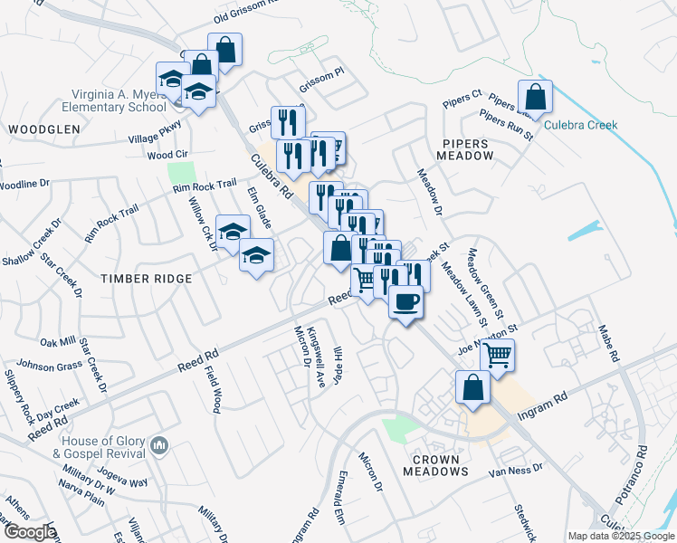 map of restaurants, bars, coffee shops, grocery stores, and more near 8058 Culebra Road in San Antonio