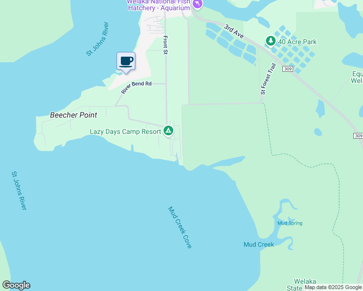 map of restaurants, bars, coffee shops, grocery stores, and more near 1074-LOT 4th Avenue in Welaka