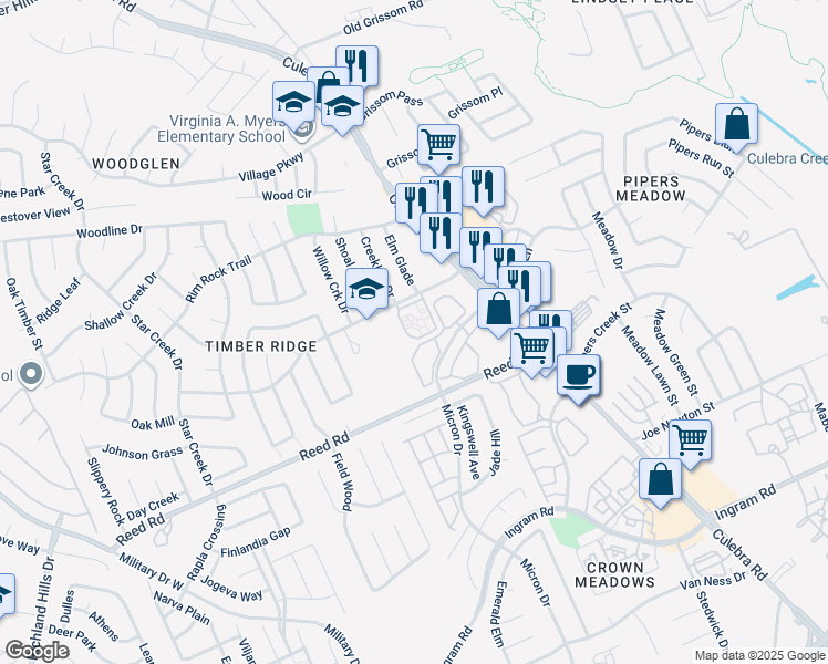 map of restaurants, bars, coffee shops, grocery stores, and more near 3200 Timber View Drive in San Antonio