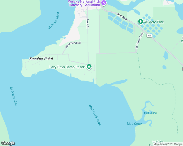 map of restaurants, bars, coffee shops, grocery stores, and more near 1074-LOT Front Street in Welaka