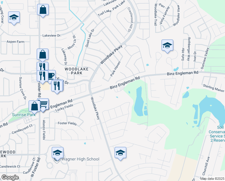 map of restaurants, bars, coffee shops, grocery stores, and more near 7128 Binz Engleman Road in San Antonio