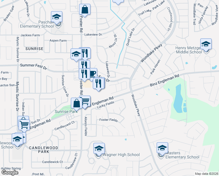 map of restaurants, bars, coffee shops, grocery stores, and more near 6819 Grapevine Lake in San Antonio