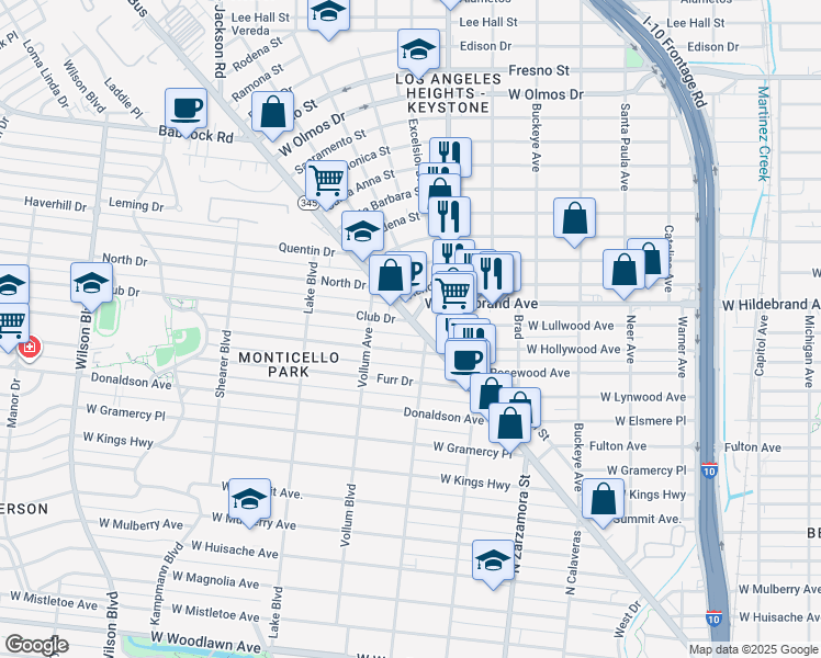 map of restaurants, bars, coffee shops, grocery stores, and more near in San Antonio