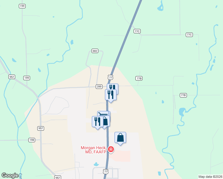 map of restaurants, bars, coffee shops, grocery stores, and more near 29 County Road 77B in Hallettsville