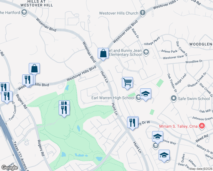map of restaurants, bars, coffee shops, grocery stores, and more near 3106 Tiltwood Lane in San Antonio