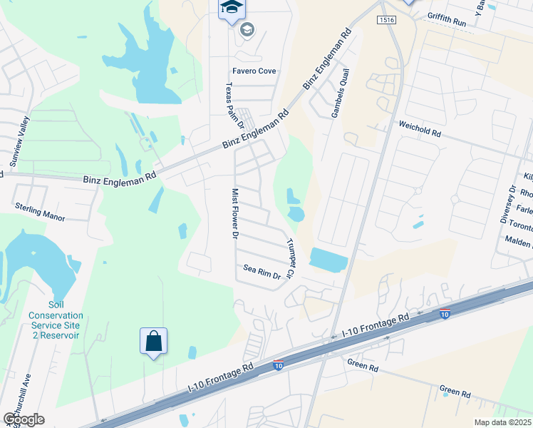 map of restaurants, bars, coffee shops, grocery stores, and more near 3918 Whitehorn Drive in Converse