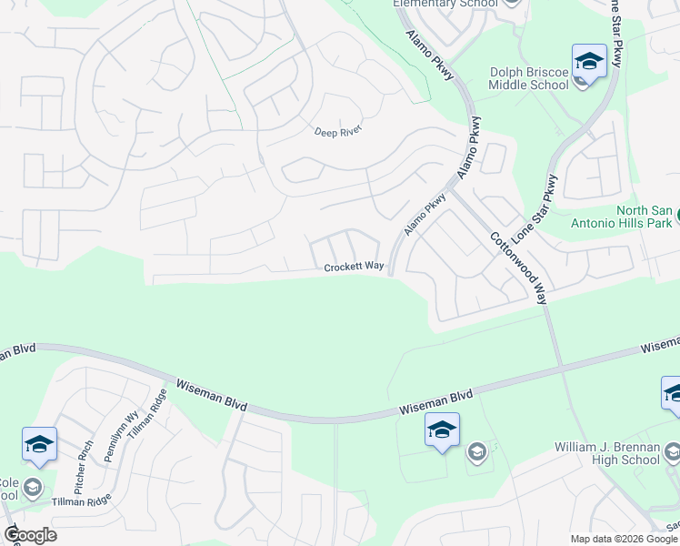 map of restaurants, bars, coffee shops, grocery stores, and more near 12522 Crockett Way in San Antonio