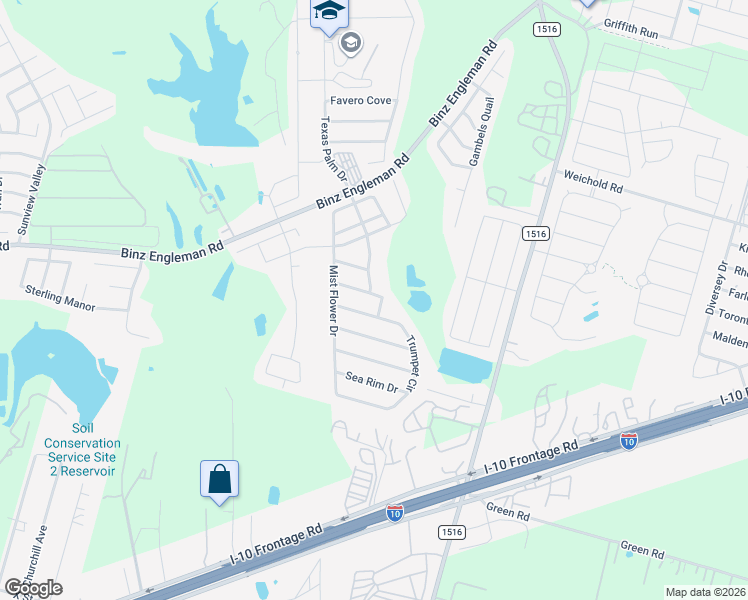 map of restaurants, bars, coffee shops, grocery stores, and more near 3918 Whitehorn Drive in Converse
