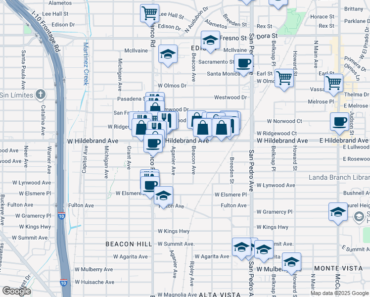 map of restaurants, bars, coffee shops, grocery stores, and more near 719 West Lullwood Avenue in San Antonio