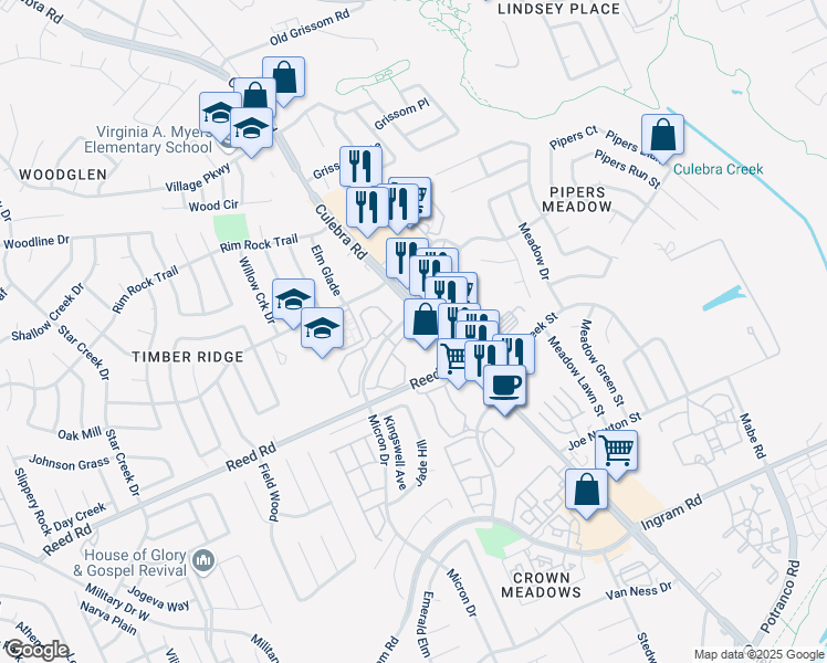 map of restaurants, bars, coffee shops, grocery stores, and more near 8058 Culebra Road in San Antonio