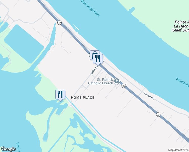 map of restaurants, bars, coffee shops, grocery stores, and more near 169 Milan Drive in Port Sulphur
