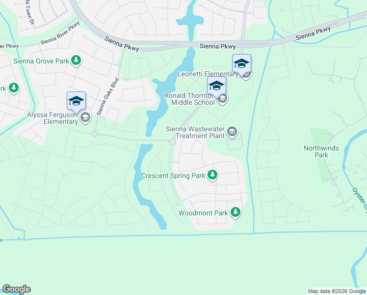 map of restaurants, bars, coffee shops, grocery stores, and more near Waters Lake Boulevard in Sienna Plantation