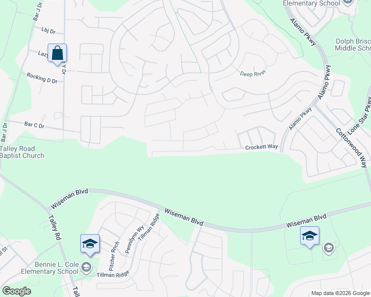 map of restaurants, bars, coffee shops, grocery stores, and more near 12879 Limestone Way in San Antonio