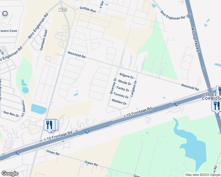 map of restaurants, bars, coffee shops, grocery stores, and more near 4040 Diversey Drive in Converse