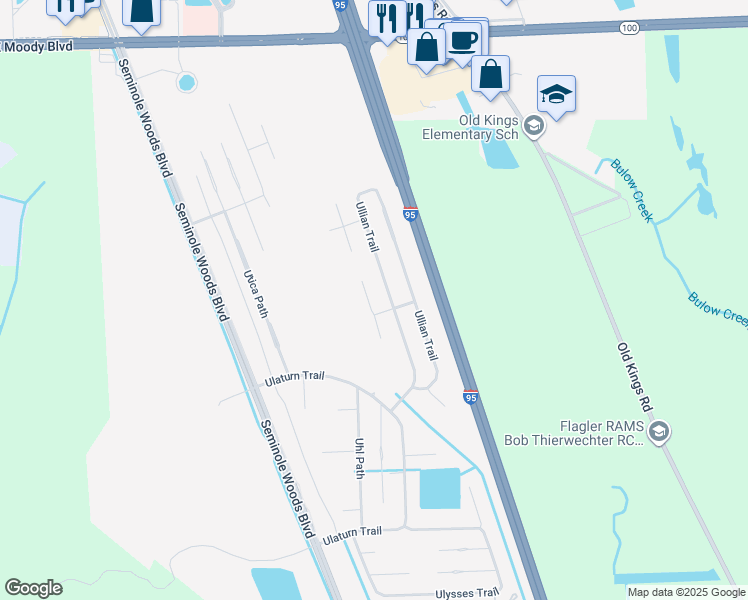 map of restaurants, bars, coffee shops, grocery stores, and more near 8 Ullman Court in Palm Coast