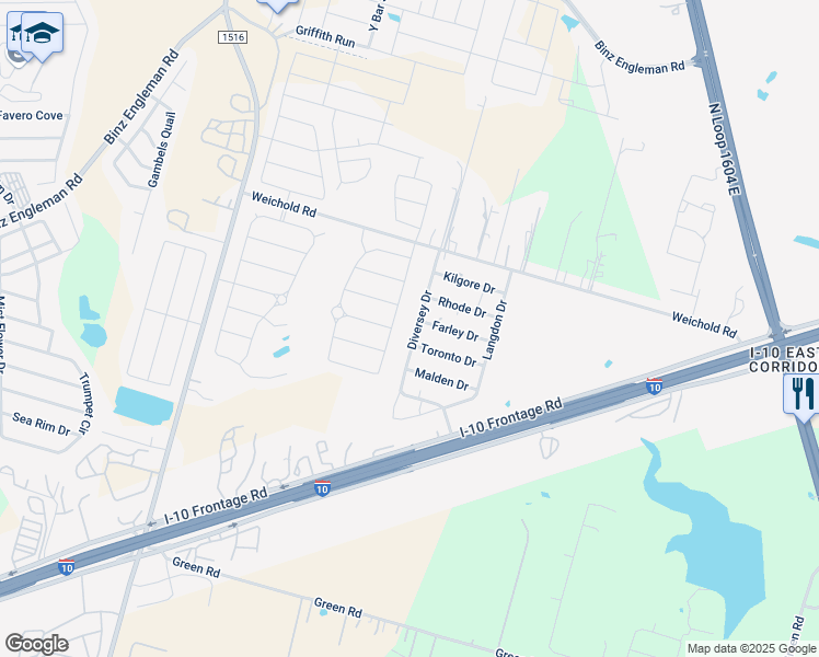 map of restaurants, bars, coffee shops, grocery stores, and more near 4040 Diversey Drive in Converse