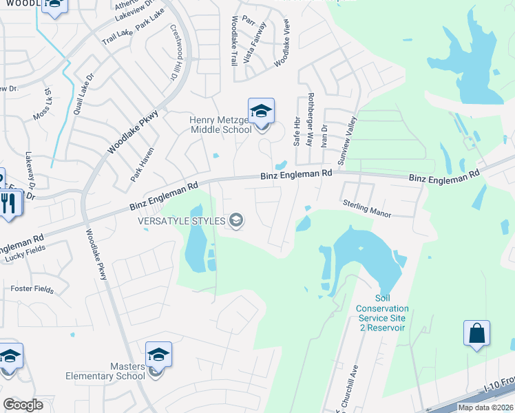 map of restaurants, bars, coffee shops, grocery stores, and more near 7423 Coral Bells Court in Converse