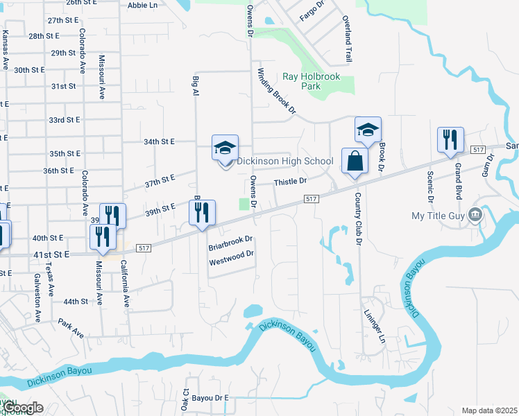 map of restaurants, bars, coffee shops, grocery stores, and more near in Dickinson