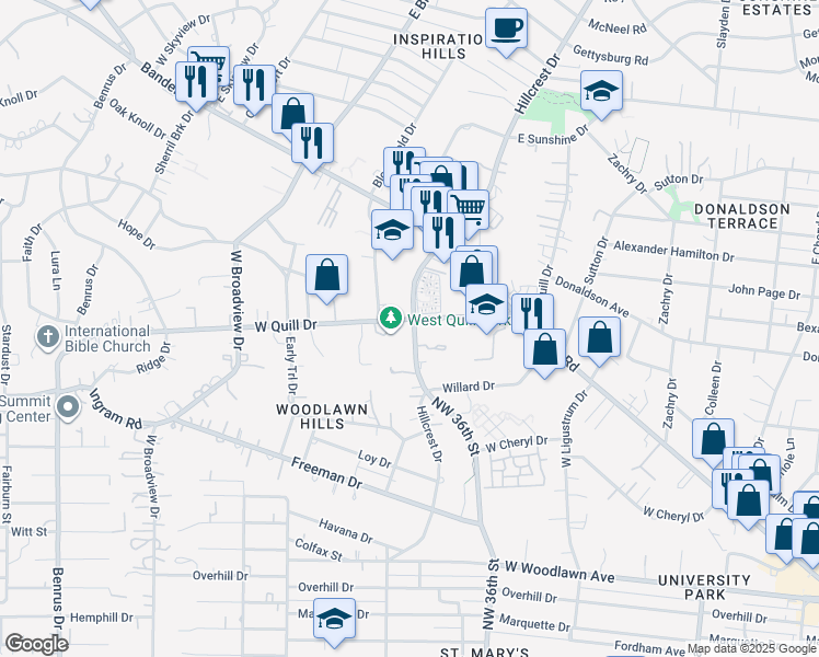 map of restaurants, bars, coffee shops, grocery stores, and more near 188 West Quill Drive in San Antonio