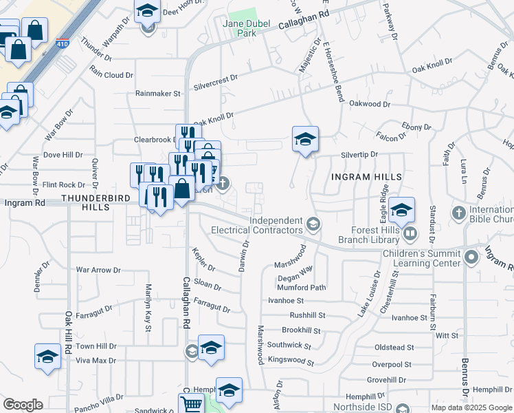 map of restaurants, bars, coffee shops, grocery stores, and more near 5803 Ingram Road in San Antonio