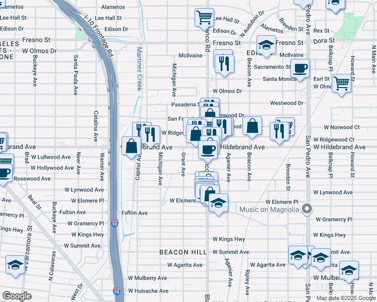 map of restaurants, bars, coffee shops, grocery stores, and more near 942 West Hildebrand Avenue in San Antonio