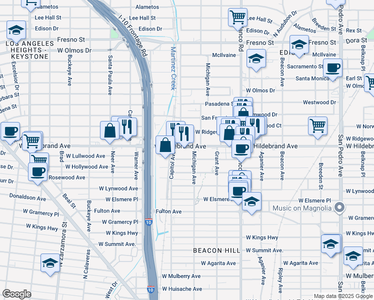 map of restaurants, bars, coffee shops, grocery stores, and more near 1114 W Hildebrand Ave in San Antonio